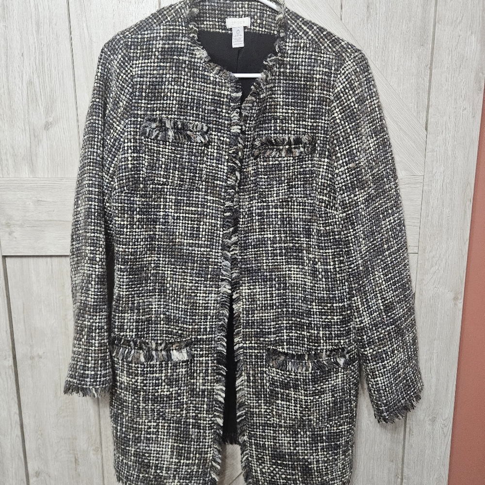 Chico's Black Tweed Fringe Jacket Size 0